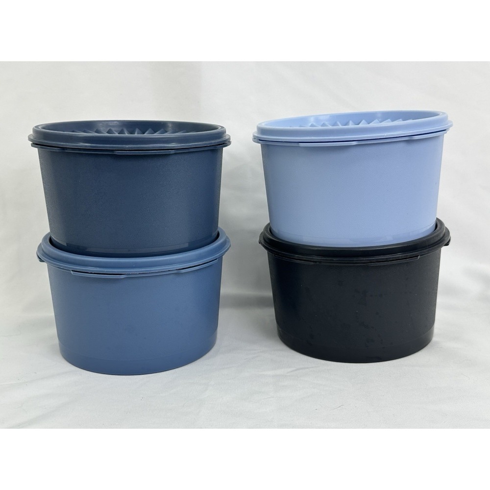 Tupperware Servalier Stacking Canister Set of 4 Different Color Blues Kitchen - Picture 3 of 9